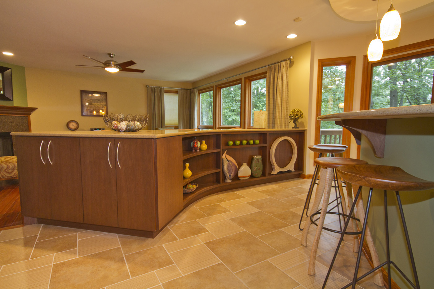 After Same Half Wall Turned Into Display Shelving And Cabinets